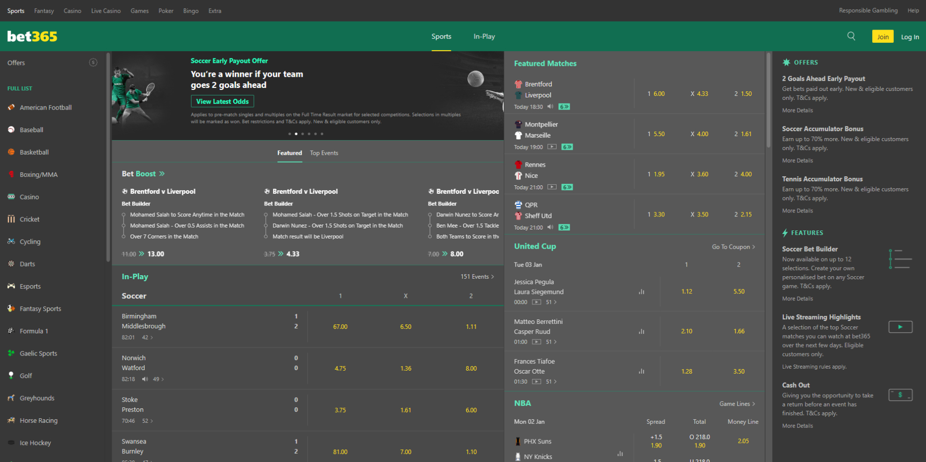Bet365 Image of Bet365 landing page