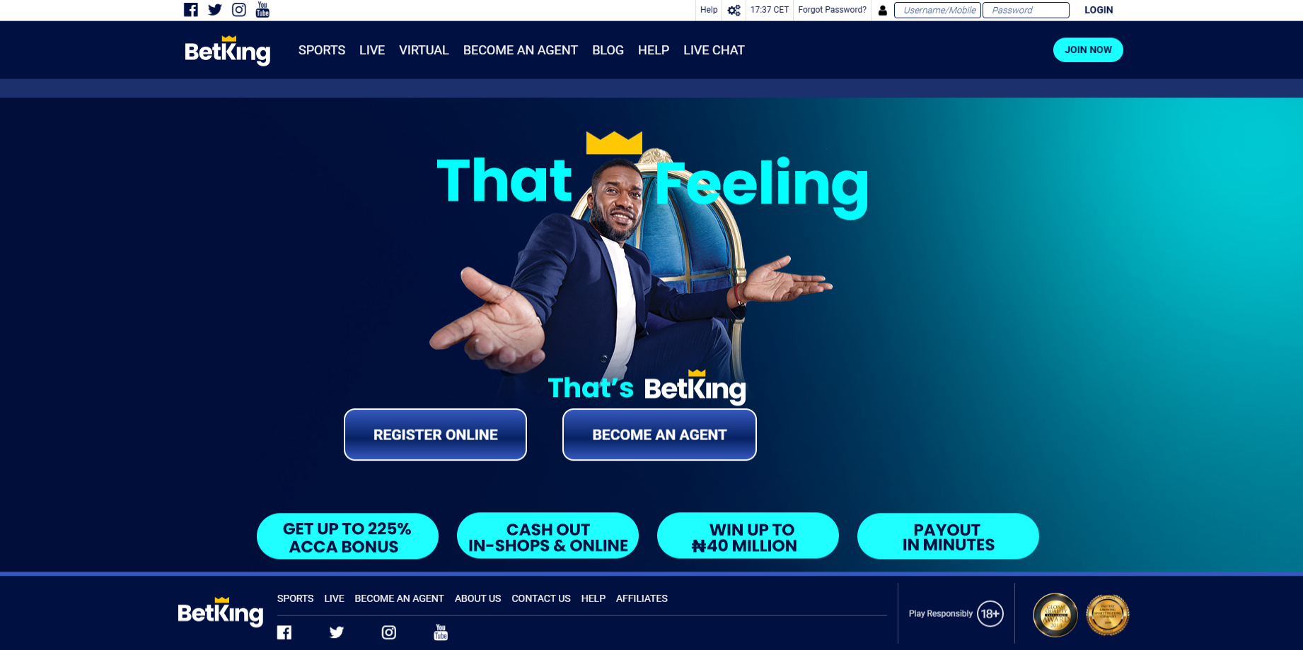 BetKing Image of BetKing landing page