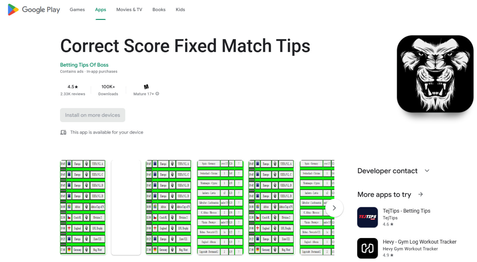 Image of Correct Score Fixed Match Tips app page