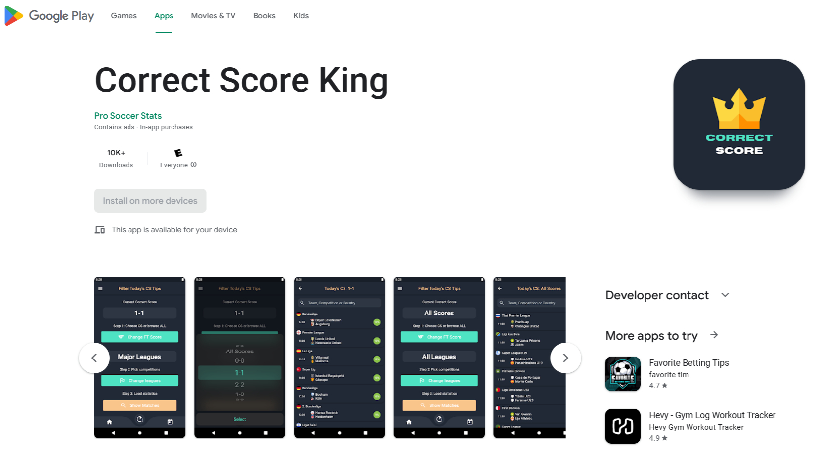 Image of Correct Score King app page