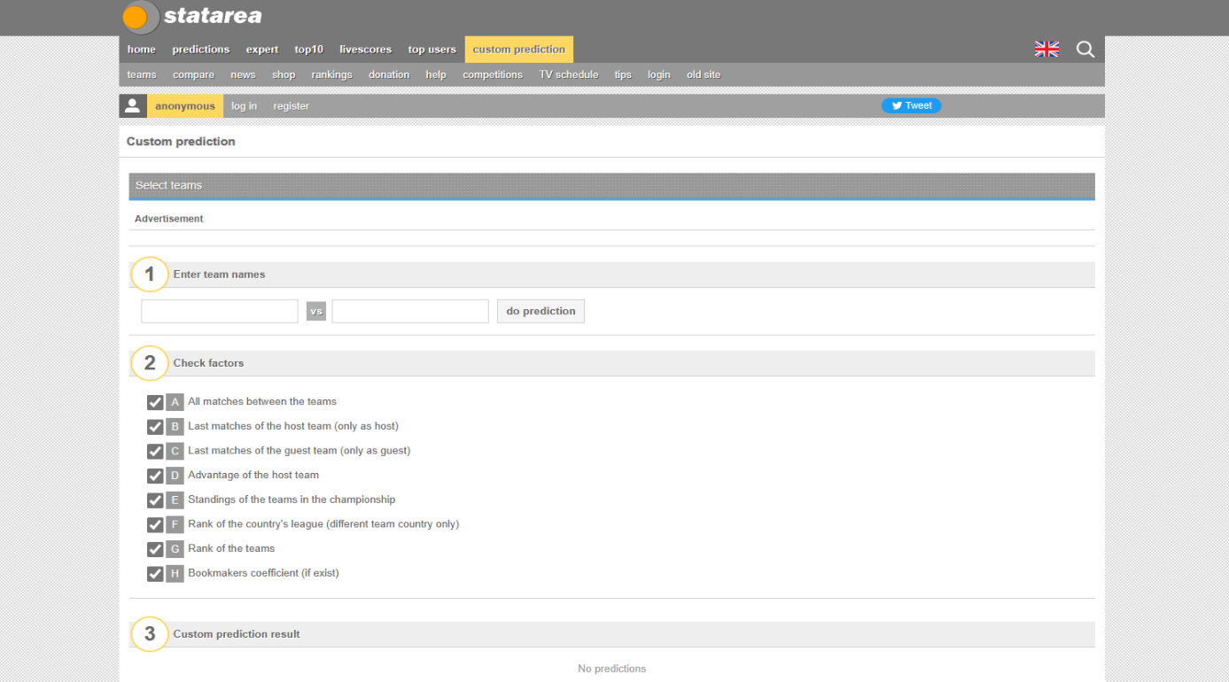 StatArea Custom Prediction Image of StatArea Custom Prediction tab