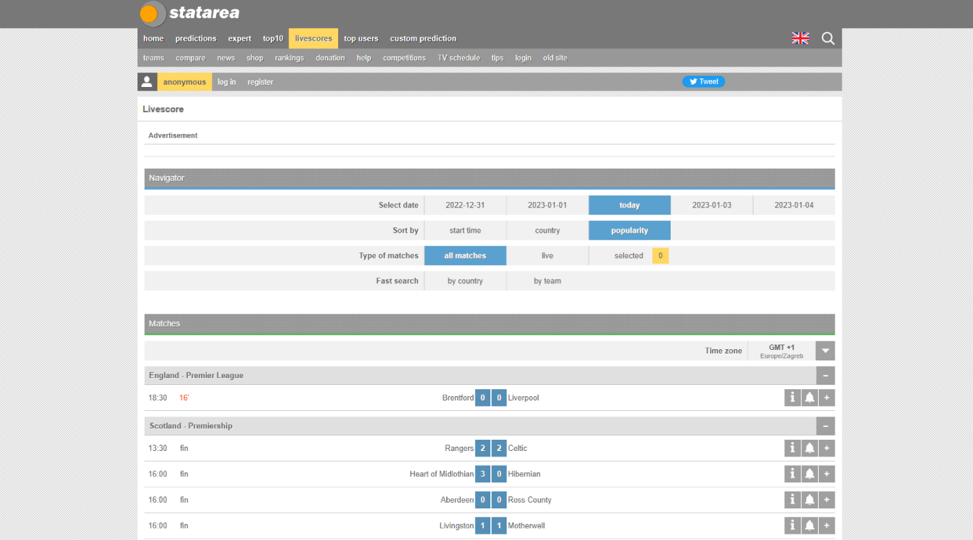 StatArea Livescores Image of StatArea Livescores tab